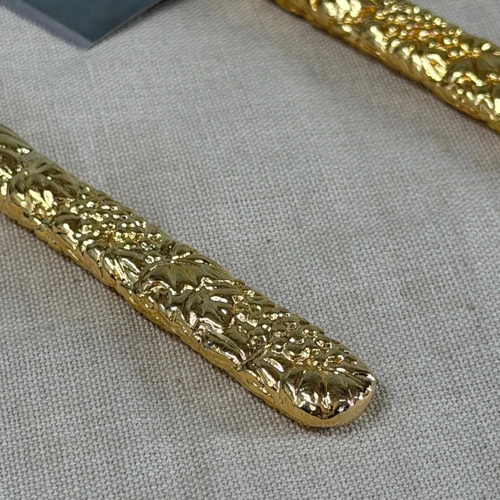 Vintage 3pc Cheese Knife Set Gold Grape Vine Handles Stainless Steel Taiwan